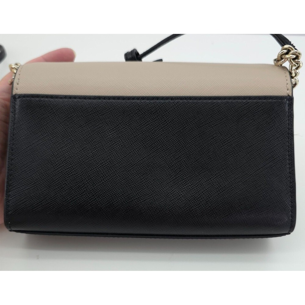 Kate Spade Staci Small Crossbody Beige Black Colorblock Saffiano Flap Bag - Picture 3 of 16